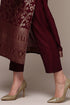 Plus Size Maroon Poly Chanderi Woven Design Straight Suit Set